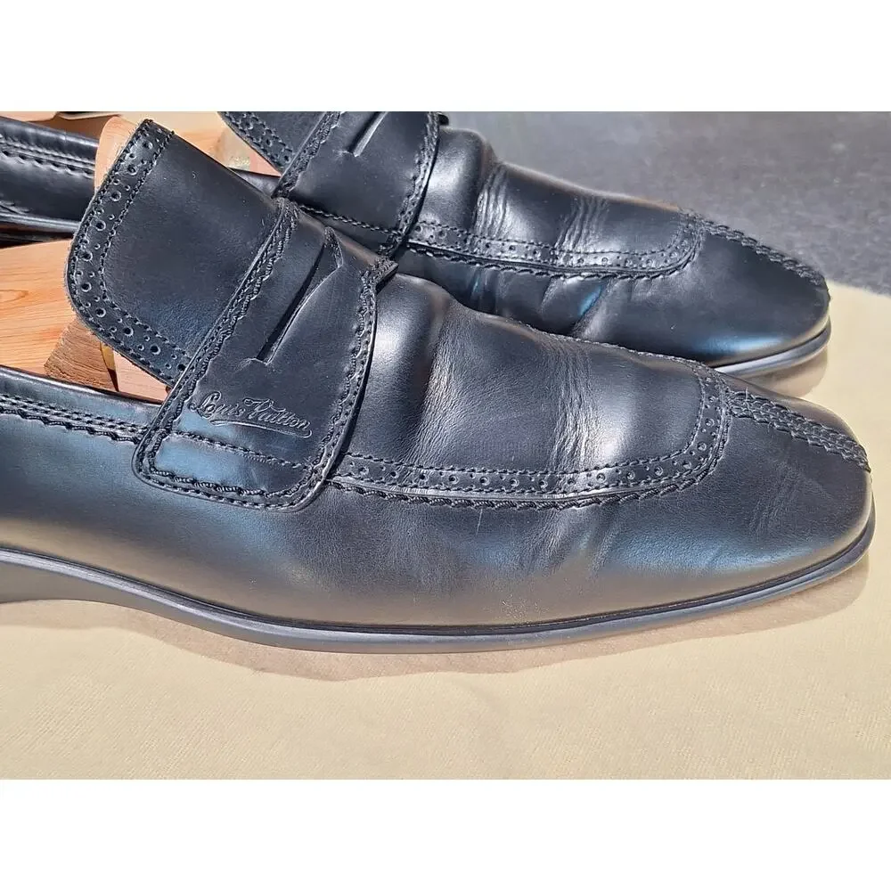 Louis Vuitton Mens Black Leather Coin Penny Loafers FD0048 Size 7.5 Italy CLEAN